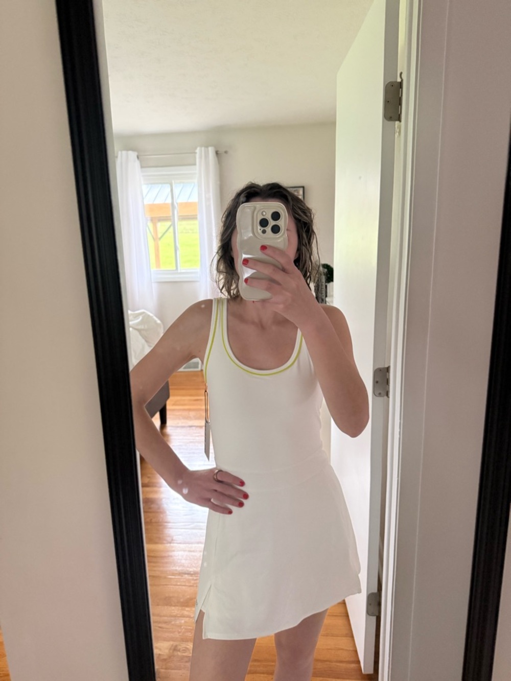Splits59 White Tennis Dress with Lime Trim Accent